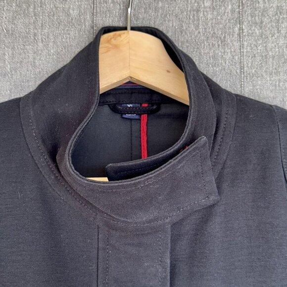 Vintage Y2K Hilfiger Black Stretch Cotton Long Military Midi Coat Size X-Large - Picture 5 of 17